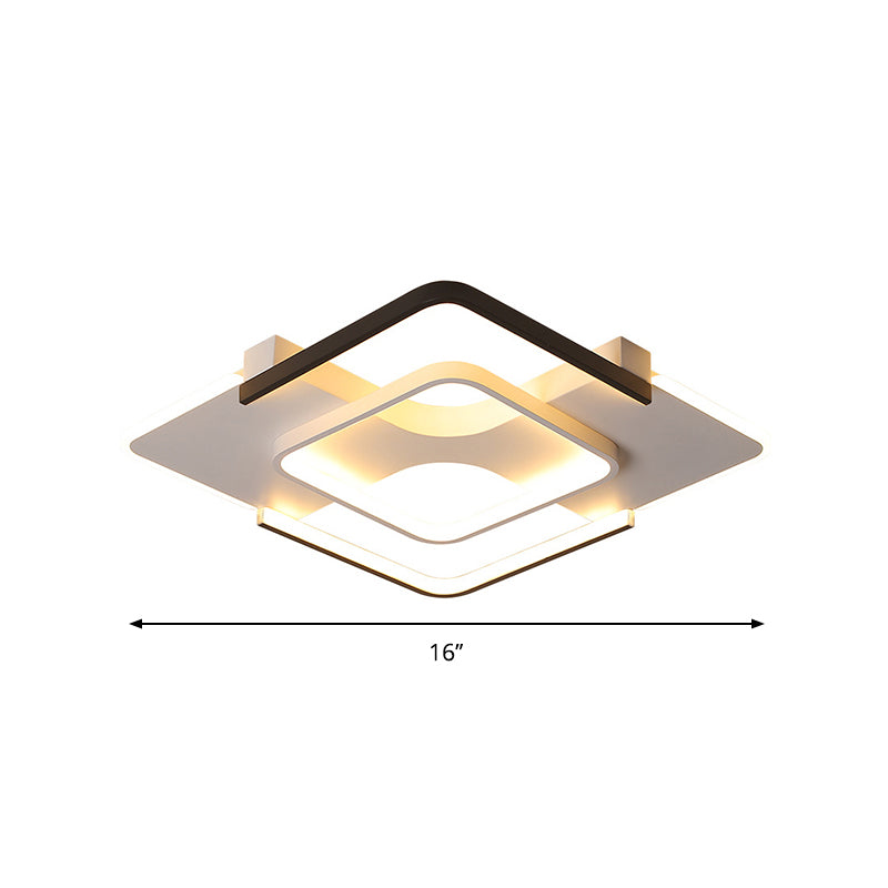 Squared Bedroom Ceiling Flush Light Black-White Metal Contemporary 16"/19.5" Wide LED Flushmount Lighting in Warm/White Light Clearhalo 'Ceiling Lights' 'Close To Ceiling Lights' 'Close to ceiling' 'Flush mount' Lighting' 2181691