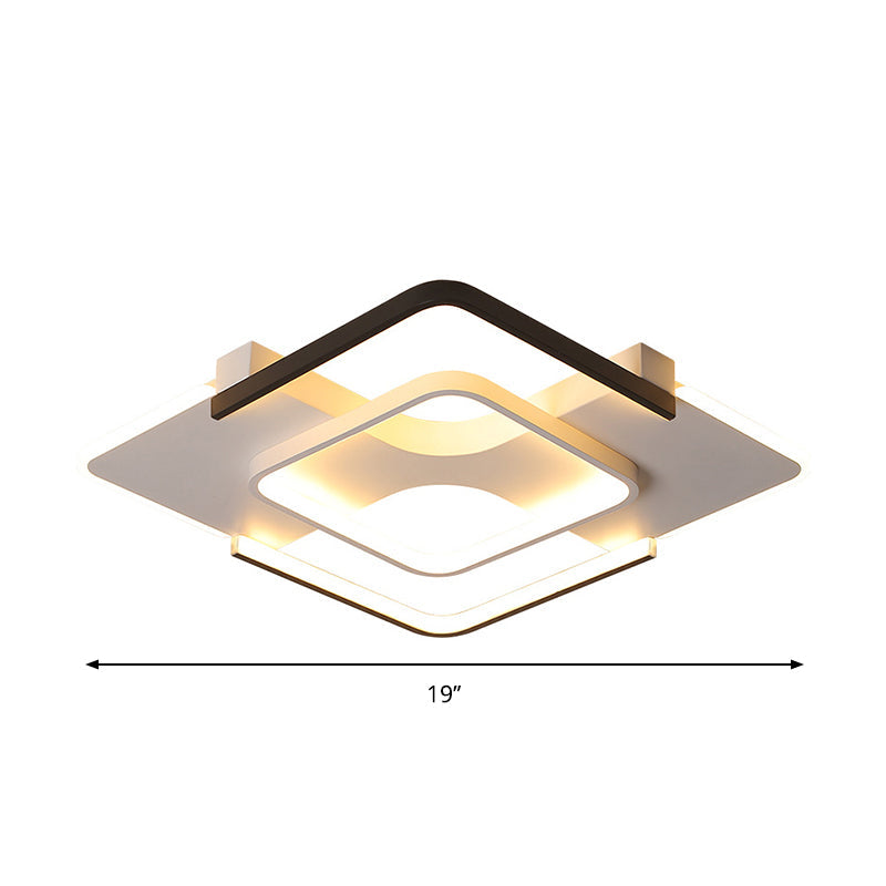 Squared Bedroom Ceiling Flush Light Black-White Metal Contemporary 16"/19.5" Wide LED Flushmount Lighting in Warm/White Light Clearhalo 'Ceiling Lights' 'Close To Ceiling Lights' 'Close to ceiling' 'Flush mount' Lighting' 2181692