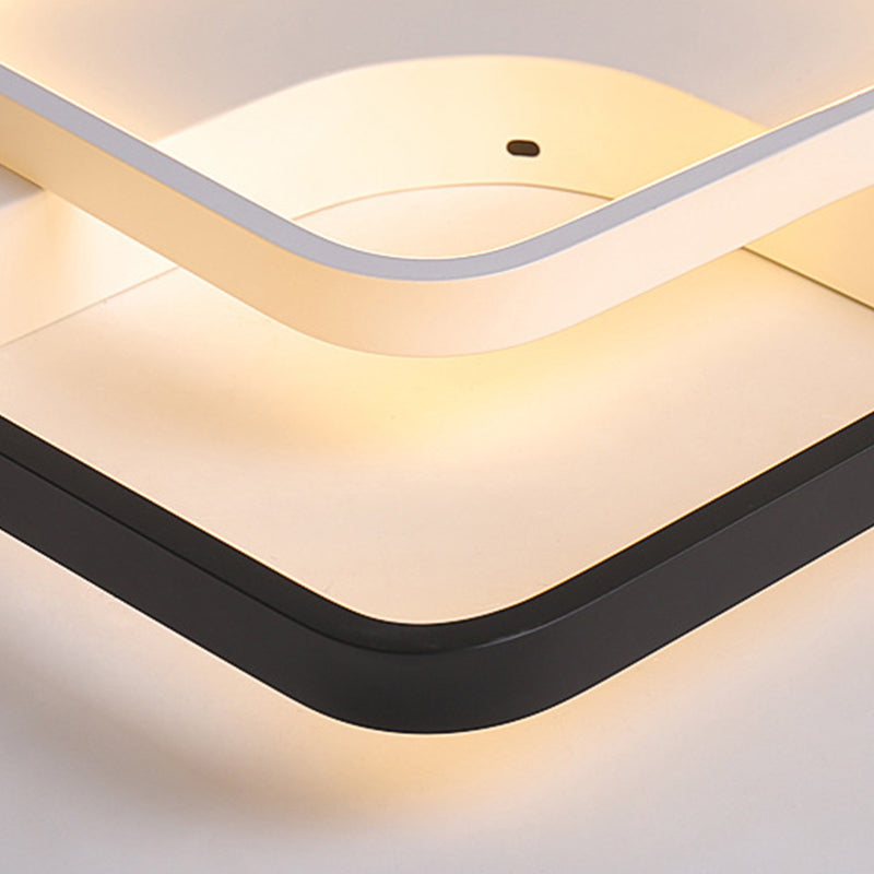 Squared Bedroom Ceiling Flush Light Black-White Metal Contemporary 16"/19.5" Wide LED Flushmount Lighting in Warm/White Light Clearhalo 'Ceiling Lights' 'Close To Ceiling Lights' 'Close to ceiling' 'Flush mount' Lighting' 2181693