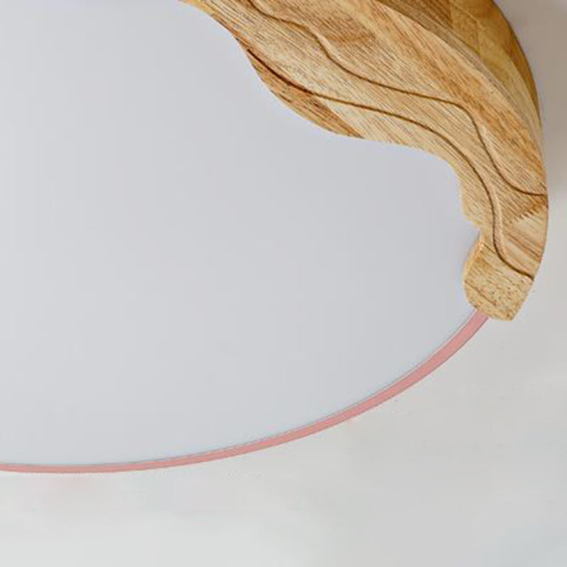 Pink Circular Flush Mount Lamp Modern Macaron Style Acrylic LED Ceiling Light Fixture with Wooden Deco, 16"/19.5" Wide Clearhalo 'Ceiling Lights' 'Close To Ceiling Lights' 'Close to ceiling' 'Flush mount' Lighting' 2181718