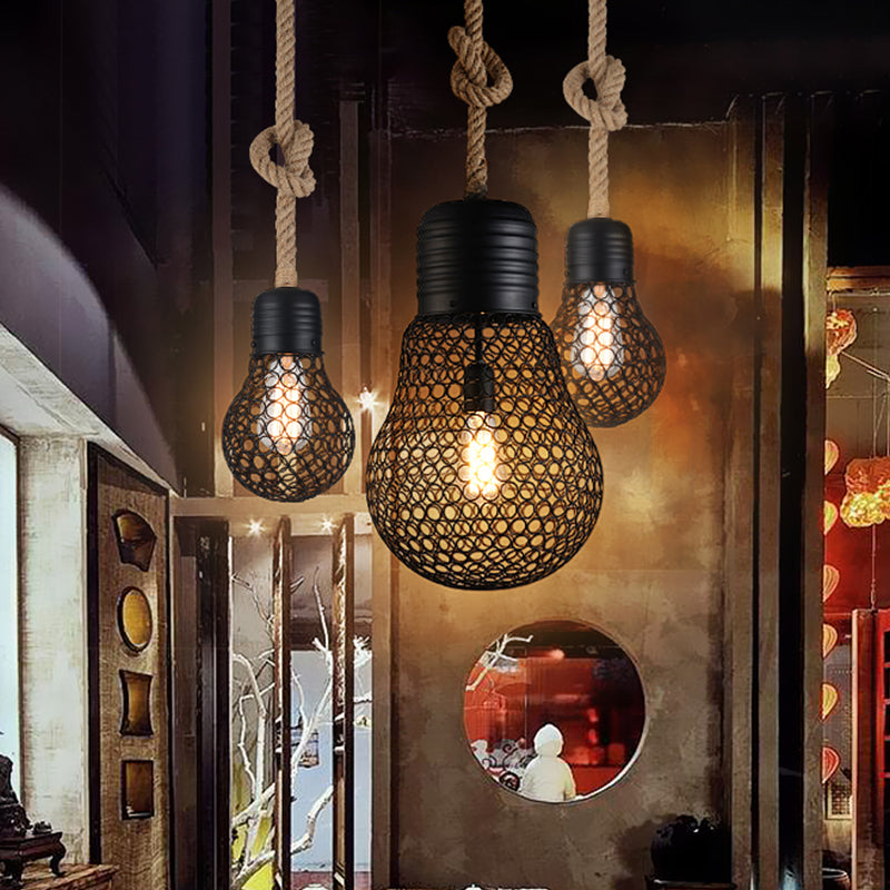 6"/11" Wide Metal Mesh Bulb Cage Ceiling Light Loft Style 1 Head Restaurant Suspension Pendant in Black Black Clearhalo 'Art Deco Pendants' 'Black' 'Cast Iron' 'Ceiling Lights' 'Ceramic' 'Crystal' 'Industrial Pendants' 'Industrial' 'Metal' 'Middle Century Pendants' 'Pendant Lights' 'Pendants' 'Rustic Pendants' 'Tiffany' Lighting' 2181804