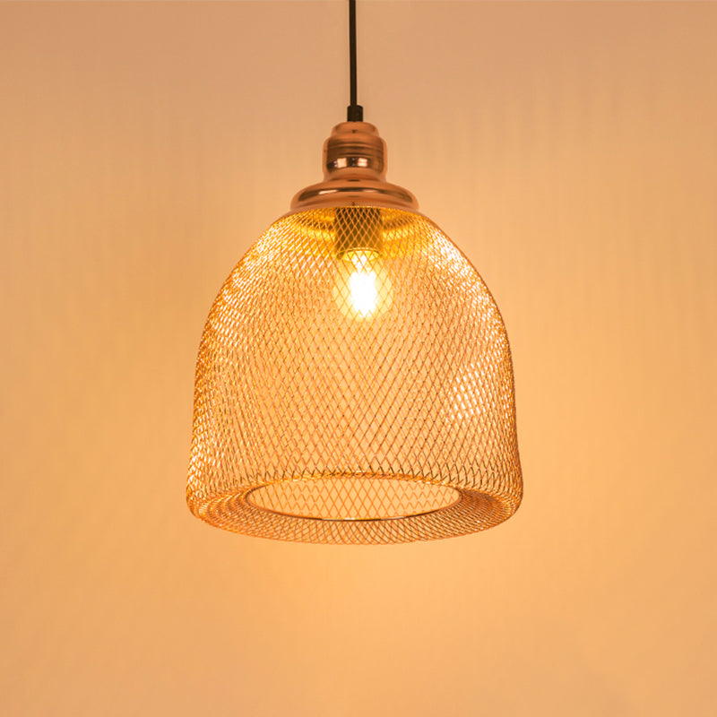 1 Bulb Globe/Dome Cage Pendant Lamp Industrial Rose Gold Finish Metal Down Lighting for Dining Room Clearhalo 'Art Deco Pendants' 'Cast Iron' 'Ceiling Lights' 'Ceramic' 'Crystal' 'Industrial Pendants' 'Industrial' 'Metal' 'Middle Century Pendants' 'Pendant Lights' 'Pendants' 'Tiffany' Lighting' 2181818