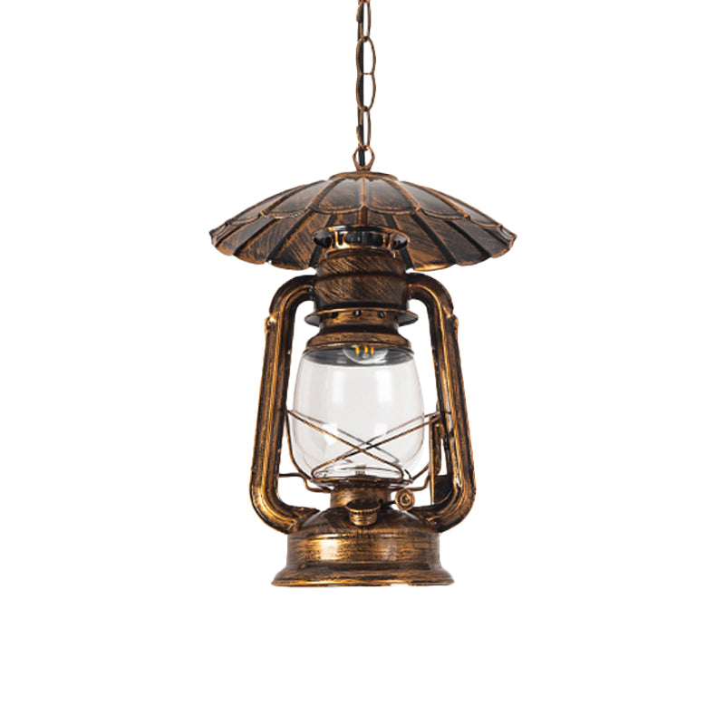 1-Head Hanging Lamp Coastal Restaurant Metal Pendant Lighting with Kerosene Clear Glass Shade in Brass/Copper Clearhalo 'Art Deco Pendants' 'Cast Iron' 'Ceiling Lights' 'Ceramic' 'Crystal' 'Industrial Pendants' 'Industrial' 'Metal' 'Middle Century Pendants' 'Pendant Lights' 'Pendants' 'Tiffany' Lighting' 2181844