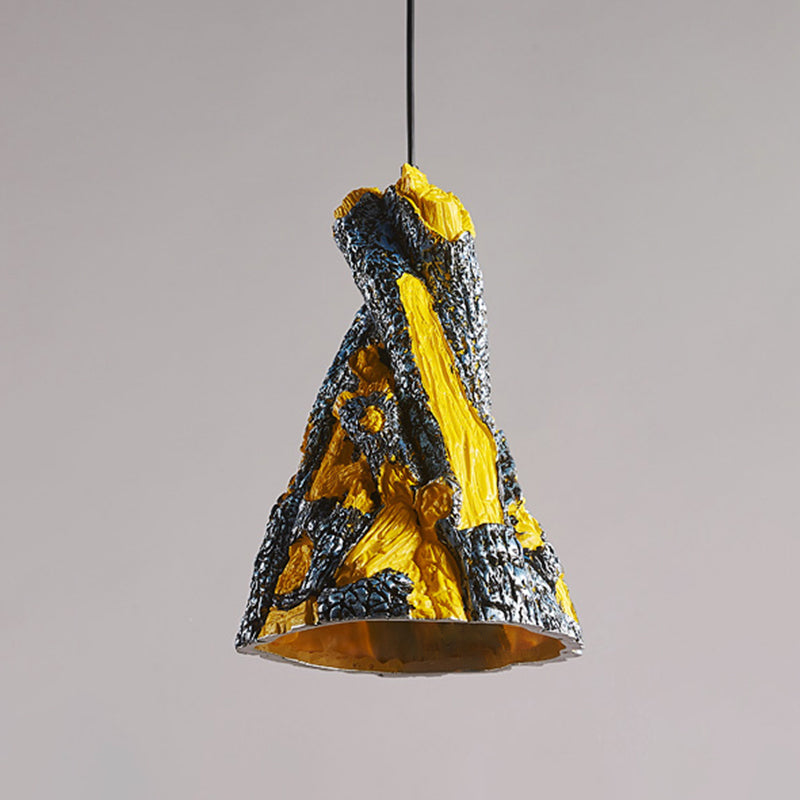 Yellow/Red 1 Light Hanging Pendant Light Warehouse Resin Conic Ceiling Lighting Fixture for Restaurant Clearhalo 'Ceiling Lights' 'Pendant Lights' 'Pendants' Lighting' 2181852