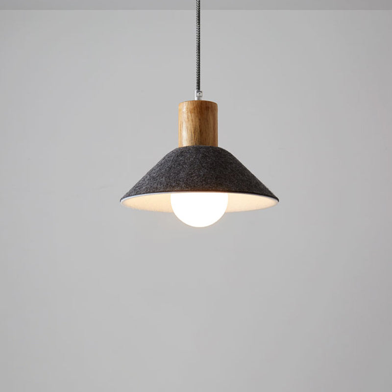 Felt Black/Grey Hanging Light Fixture Conical 1 Head Warehouse Pendant with Wooden Cap for Dining Room Clearhalo 'Art Deco Pendants' 'Black' 'Cast Iron' 'Ceiling Lights' 'Ceramic' 'Crystal' 'Industrial Pendants' 'Industrial' 'Metal' 'Middle Century Pendants' 'Pendant Lights' 'Pendants' 'Rustic Pendants' 'Tiffany' Lighting' 2181864