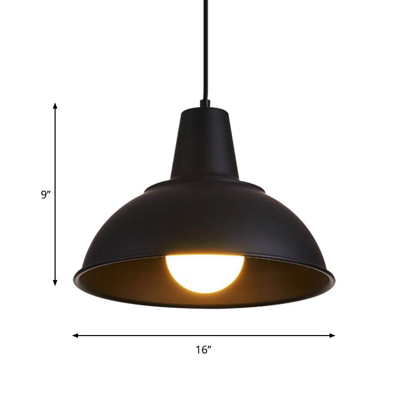 Dome Iron Hanging Light Kit Vintage 12"/16" Wide 1 Light Restaurant Suspension Pendant in White/Black Clearhalo 'Art Deco Pendants' 'Black' 'Cast Iron' 'Ceiling Lights' 'Ceramic' 'Crystal' 'Industrial Pendants' 'Industrial' 'Metal' 'Middle Century Pendants' 'Pendant Lights' 'Pendants' 'Rustic Pendants' 'Tiffany' Lighting' 2181923