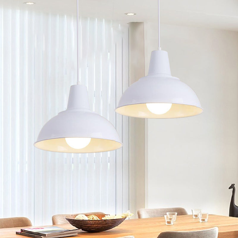 Dome Iron Hanging Light Kit Vintage 12"/16" Wide 1 Light Restaurant Suspension Pendant in White/Black White Clearhalo 'Art Deco Pendants' 'Black' 'Cast Iron' 'Ceiling Lights' 'Ceramic' 'Crystal' 'Industrial Pendants' 'Industrial' 'Metal' 'Middle Century Pendants' 'Pendant Lights' 'Pendants' 'Rustic Pendants' 'Tiffany' Lighting' 2181924