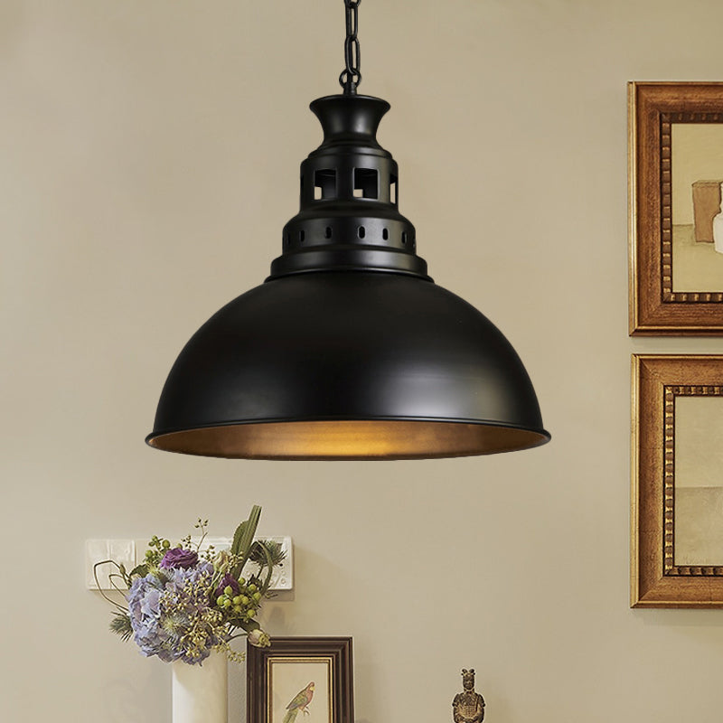 Black/Brass 1-Light Hanging Light Fixture Loft Style Metallic Dome Shade Ceiling Pendant for Dining Room Black Clearhalo 'Art Deco Pendants' 'Black' 'Cast Iron' 'Ceiling Lights' 'Ceramic' 'Crystal' 'Industrial Pendants' 'Industrial' 'Metal' 'Middle Century Pendants' 'Pendant Lights' 'Pendants' 'Rustic Pendants' 'Tiffany' Lighting' 2181928