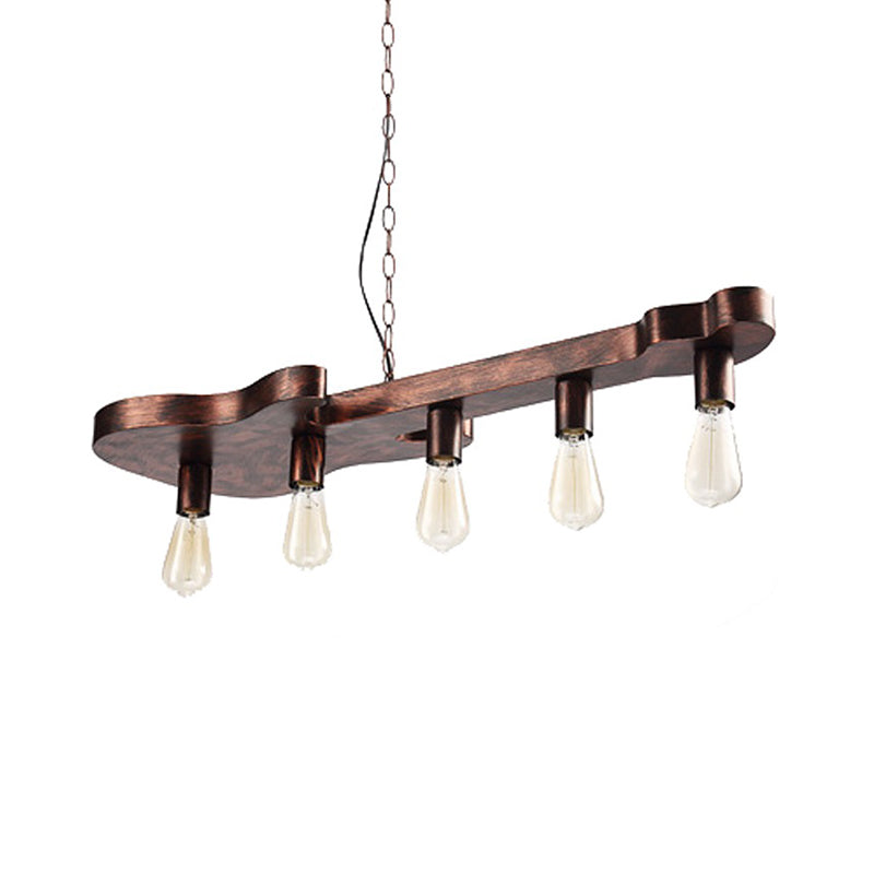 Open Bulb Dining Room Island Ceiling Light Factory Metal 5-Head Rust Finish Pendant Lamp with Guitar Shaped Beam Clearhalo 'Ceiling Lights' 'Island Lights' Lighting' 2181985