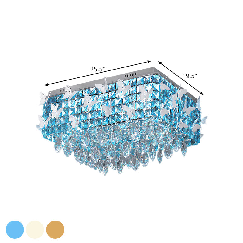 Rectangle Flush Mount Lighting Simplicity Clear/Amber/Lake Blue Crystal LED Stainless-Steel Butterfly Ceiling Light Fixture in Warm/White Light Clearhalo 'Ceiling Lights' 'Close To Ceiling Lights' 'Close to ceiling' 'Flush mount' Lighting' 2182100