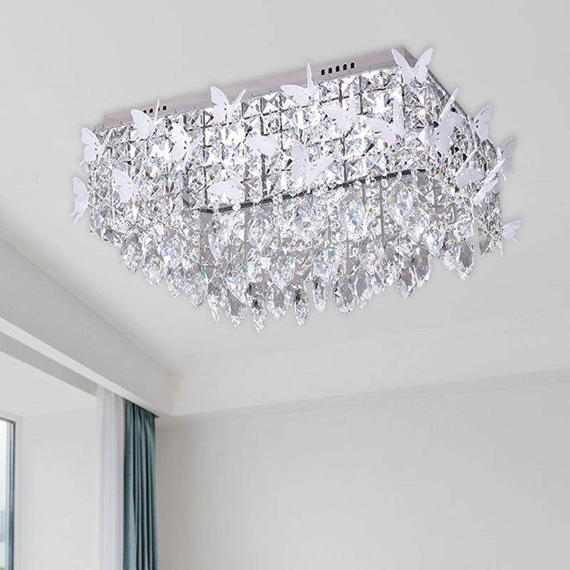 Rectangle Flush Mount Lighting Simplicity Clear/Amber/Lake Blue Crystal LED Stainless-Steel Butterfly Ceiling Light Fixture in Warm/White Light Clearhalo 'Ceiling Lights' 'Close To Ceiling Lights' 'Close to ceiling' 'Flush mount' Lighting' 2182101