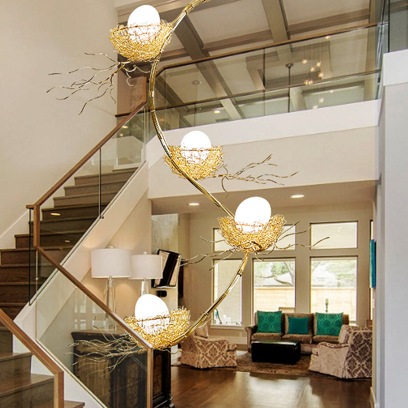 1/2/3 Lights Living Room Chandelier Artistry Golden Pendant Light Fixture with Egg Matte White Glass Shade Clearhalo 'Ceiling Lights' 'Chandeliers' Lighting' options 218291