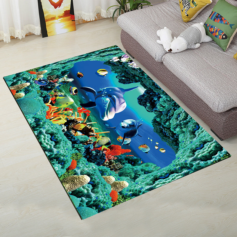 Personality Scandinavian Rug Multi Colored 3D Print Scenery Rug Washable Anti-Slip Stain Resistant Carpet for Home Green-Blue Clearhalo 'Area Rug' 'Rug' 2183562