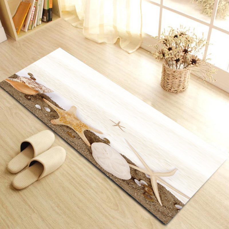 Contemporary Patterned Runner Rug Multi-Colored Synthetics Carpet Machine Washable Non-Slip Stain Resistant Rug for Door White-Brown 1'4" x 3'11" Clearhalo 'Area Rug' 'Rug' 2183590