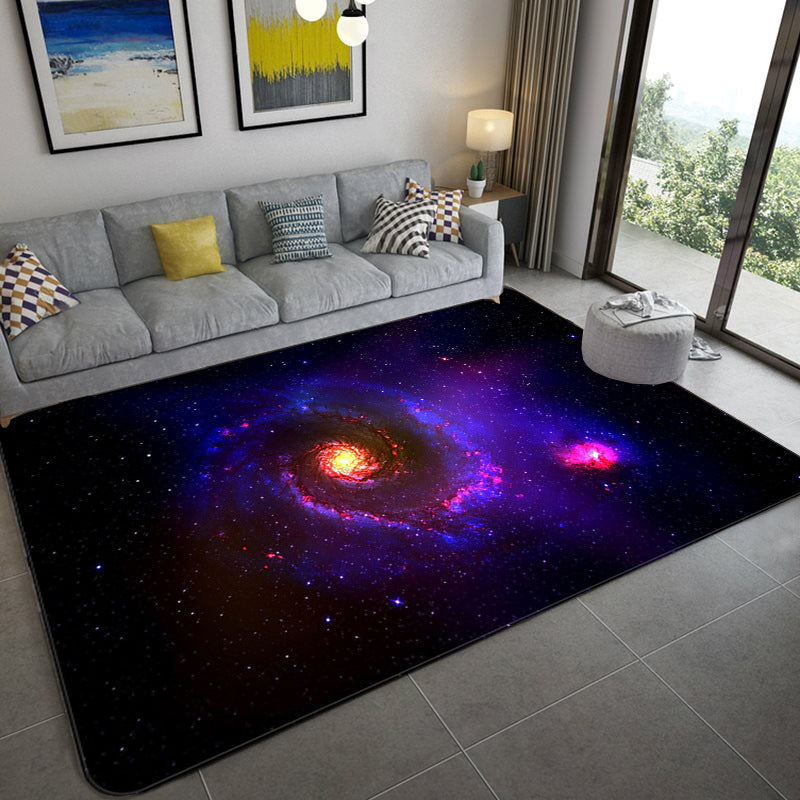 Mystical Galaxy 3D Graphic Rug Blue-Black Polypropylene Rug Anti-Slip Backing Washable Stain Resistant Carpet for Sitting Room Blue-Black Design 3 Clearhalo 'Area Rug' 'Rug' 2183640