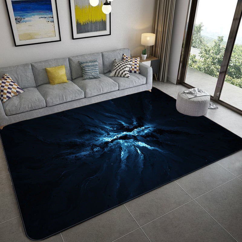 Mystical Galaxy 3D Graphic Rug Blue-Black Polypropylene Rug Anti-Slip Backing Washable Stain Resistant Carpet for Sitting Room Blue-Black Design 12 Clearhalo 'Area Rug' 'Rug' 2183650