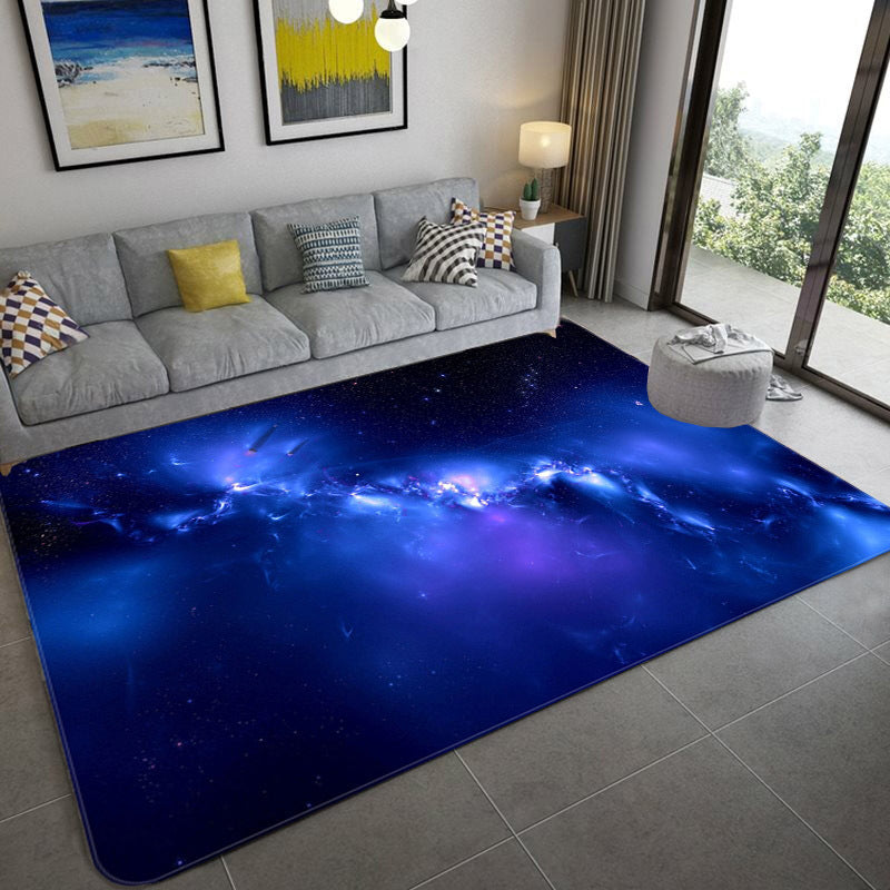 Mystical Galaxy 3D Graphic Rug Blue-Black Polypropylene Rug Anti-Slip Backing Washable Stain Resistant Carpet for Sitting Room Blue-Black Design 6 Clearhalo 'Area Rug' 'Rug' 2183652