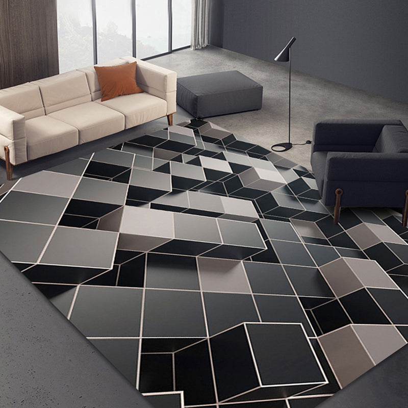 Multicolor 3D Illusion Geometry Rug Polyester Modernist Rug Anti-Slip Pet Friendly Machine Washable Rug for Great Room Black-Pink Clearhalo 'Area Rug' 'Rug' 2183782