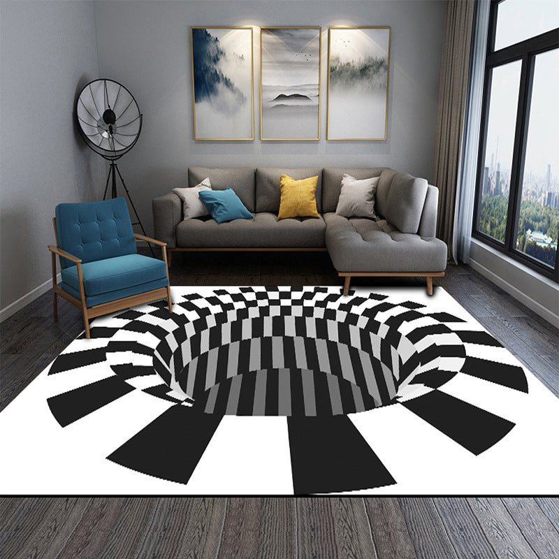 Interesting Novelty Rug Black-White 3D Illusion Checkered Trap Rug Stain Resistant Pet Friendly Non-Slip Backing Rug for Bedroom Black-White Design 1 Clearhalo 'Area Rug' 'Rug' 2183869