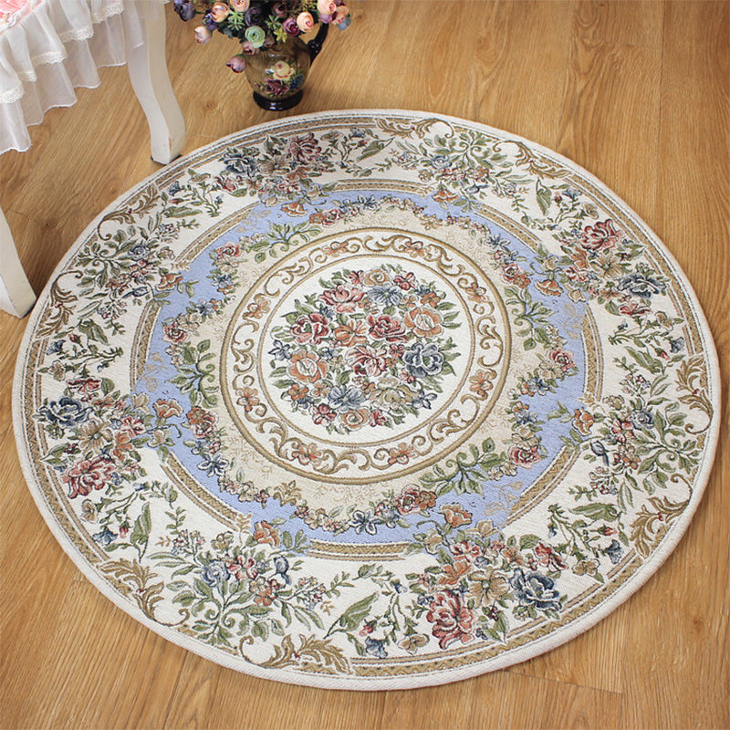 Victorian Style Jacquard Rug Multicolor Cotton Carpet Pet-Friendly Non Slip Backing Rug for Dining Room Lake Blue Clearhalo 'Area Rug' 'Rugs' 'Shabby Chic' Rug' 2183910
