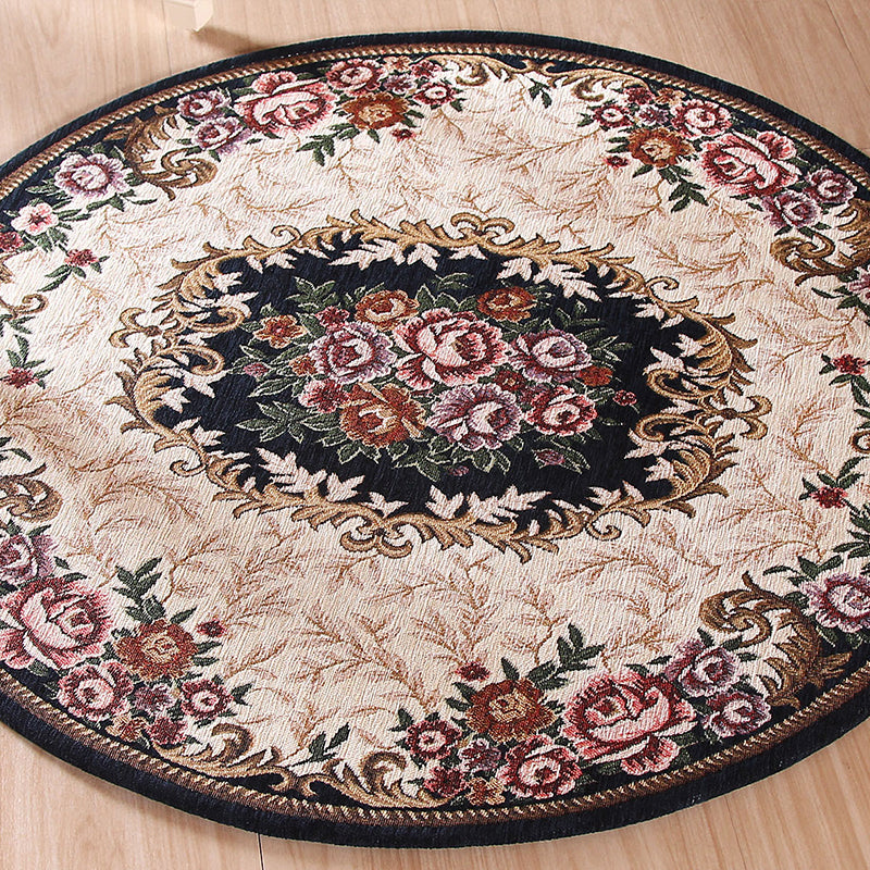 Farmhouse Peony Indoor Rug Multi-Color Synthetics Rug Machine Washable Stain Resistant Anti-Slip Rug for Study Room Dark Blue Clearhalo 'Area Rug' 'Rugs' 'Shabby Chic' Rug' 2183925
