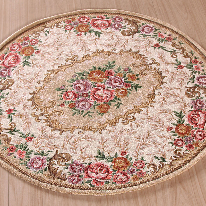 Farmhouse Peony Indoor Rug Multi-Color Synthetics Rug Machine Washable Stain Resistant Anti-Slip Rug for Study Room Beige Clearhalo 'Area Rug' 'Rugs' 'Shabby Chic' Rug' 2183926