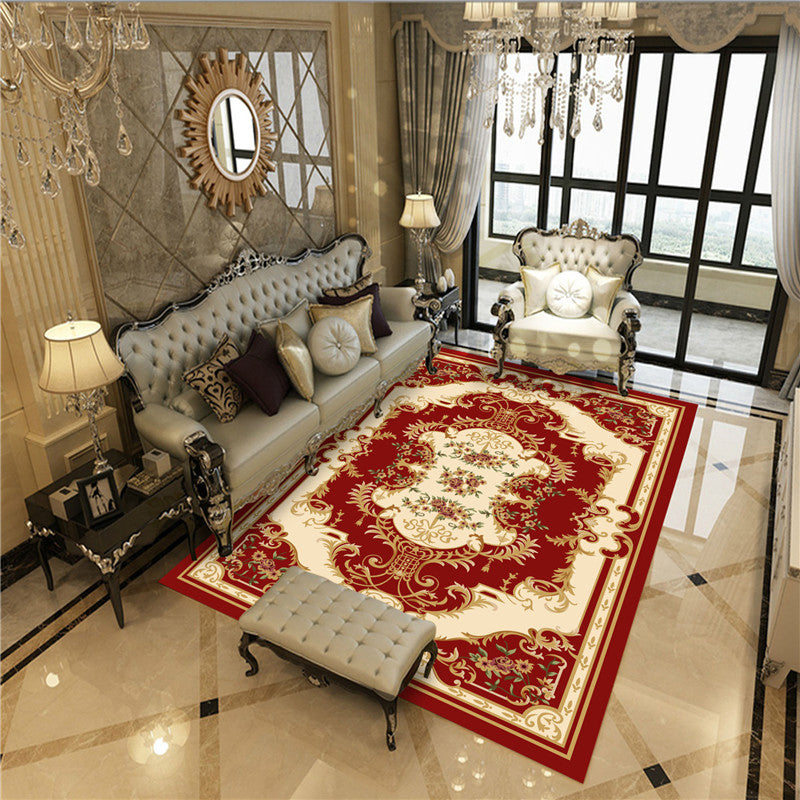 Peony Patterned Rug Multi-Colored Rug Stain Resistant Non-Slip Backing Machine Washable Rug for Sitting Room Burgundy-White Clearhalo 'Area Rug' 'Rugs' 'Shabby Chic' Rug' 2184078
