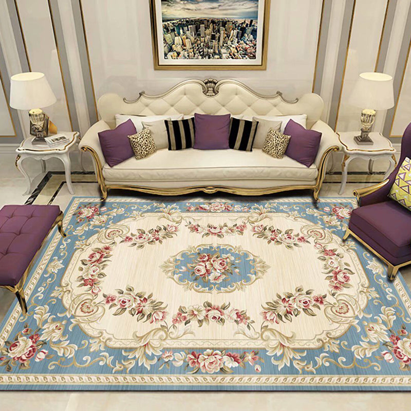 Peony Patterned Rug Multi-Colored Rug Stain Resistant Non-Slip Backing Machine Washable Rug for Sitting Room Light Blue Clearhalo 'Area Rug' 'Rugs' 'Shabby Chic' Rug' 2184085