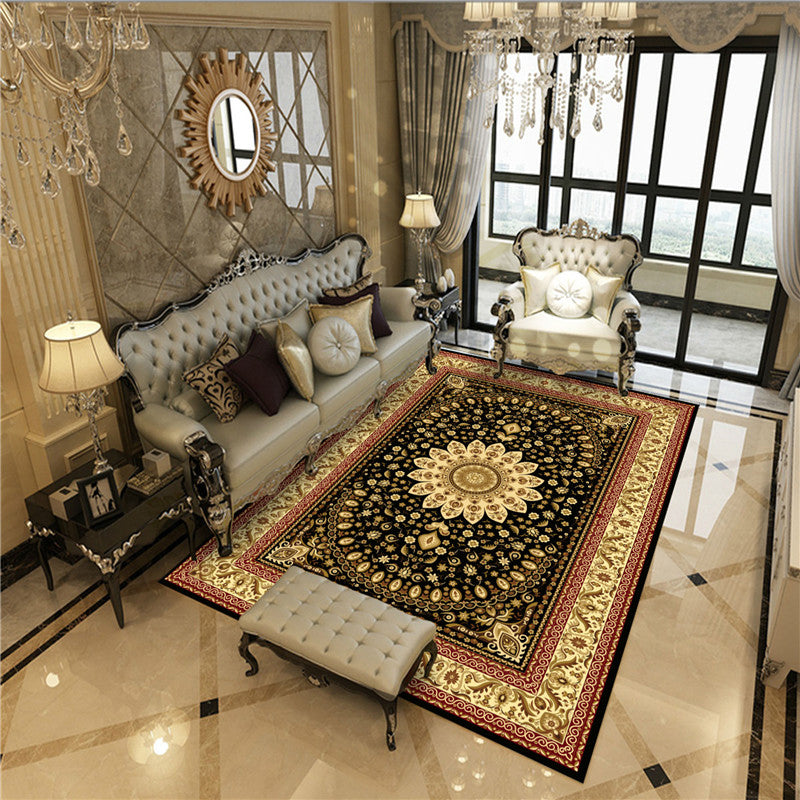 Peony Patterned Rug Multi-Colored Rug Stain Resistant Non-Slip Backing Machine Washable Rug for Sitting Room Black-Red Clearhalo 'Area Rug' 'Rugs' 'Shabby Chic' Rug' 2184088