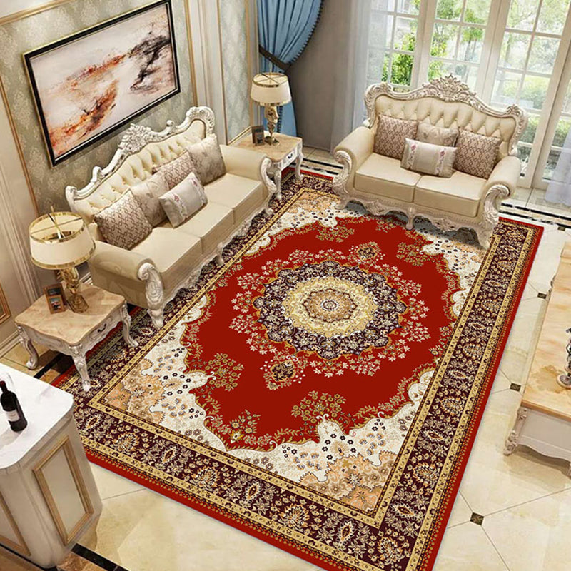 Peony Patterned Rug Multi-Colored Rug Stain Resistant Non-Slip Backing Machine Washable Rug for Sitting Room Red Brown Clearhalo 'Area Rug' 'Rugs' 'Shabby Chic' Rug' 2184092