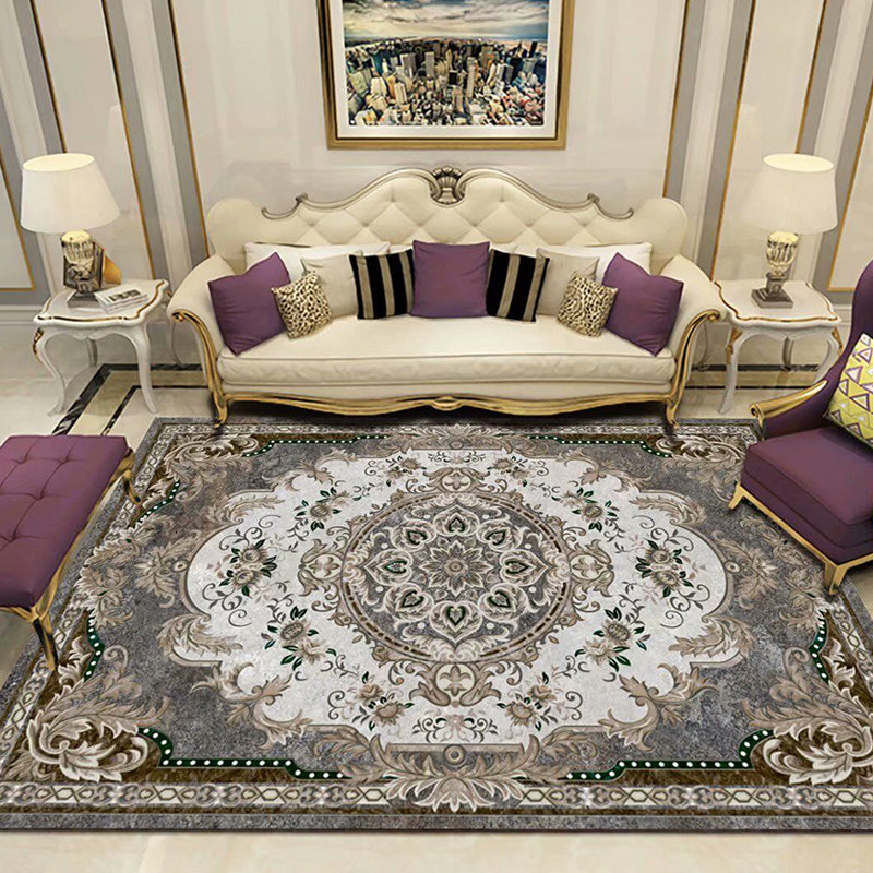 Peony Patterned Rug Multi-Colored Rug Stain Resistant Non-Slip Backing Machine Washable Rug for Sitting Room Grey Clearhalo 'Area Rug' 'Rugs' 'Shabby Chic' Rug' 2184101