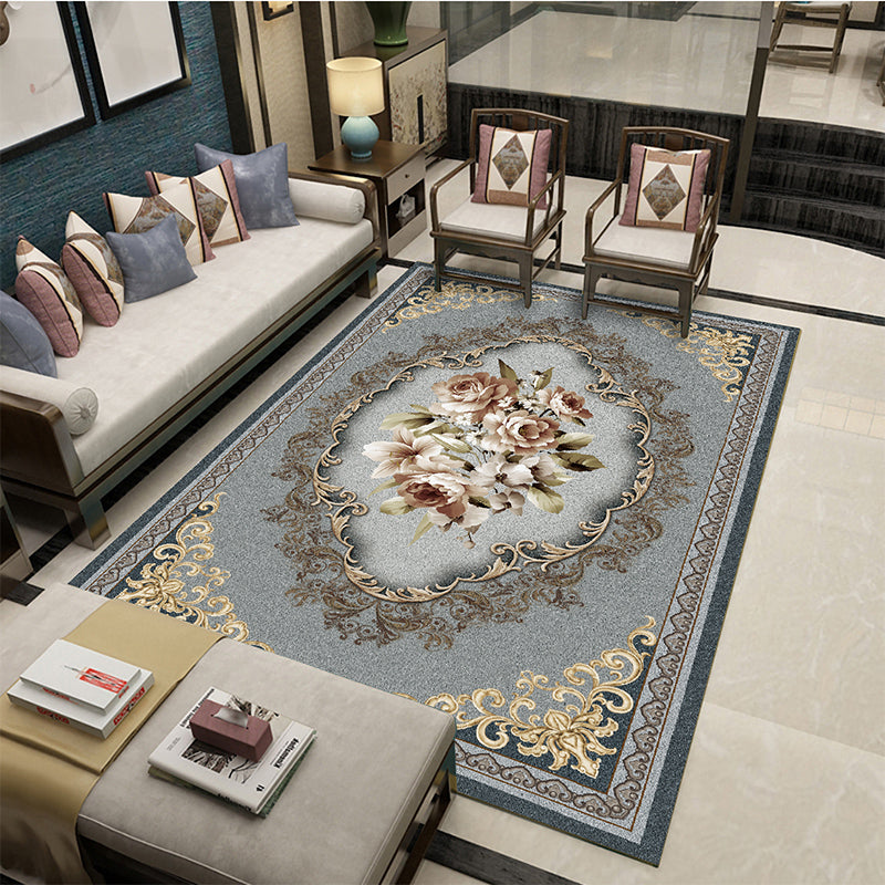 Beautiful Peony Print Rug Multi Color Classical Rug Polypropylene Non-Slip Machine Washable Stain Resistant Rug for Room Gray Blue Clearhalo 'Area Rug' 'Rugs' 'Shabby Chic' Rug' 2184181