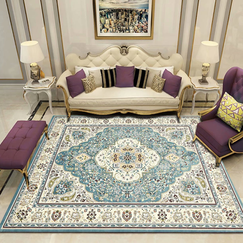 Antique Multicolor Glam Rug Polyester Floral Printed Carpet Pet Friendly Stain Resistant Anti-Slip Rug for Home Light Blue Clearhalo 'Area Rug' 'Rugs' 'Shabby Chic' Rug' 2184206