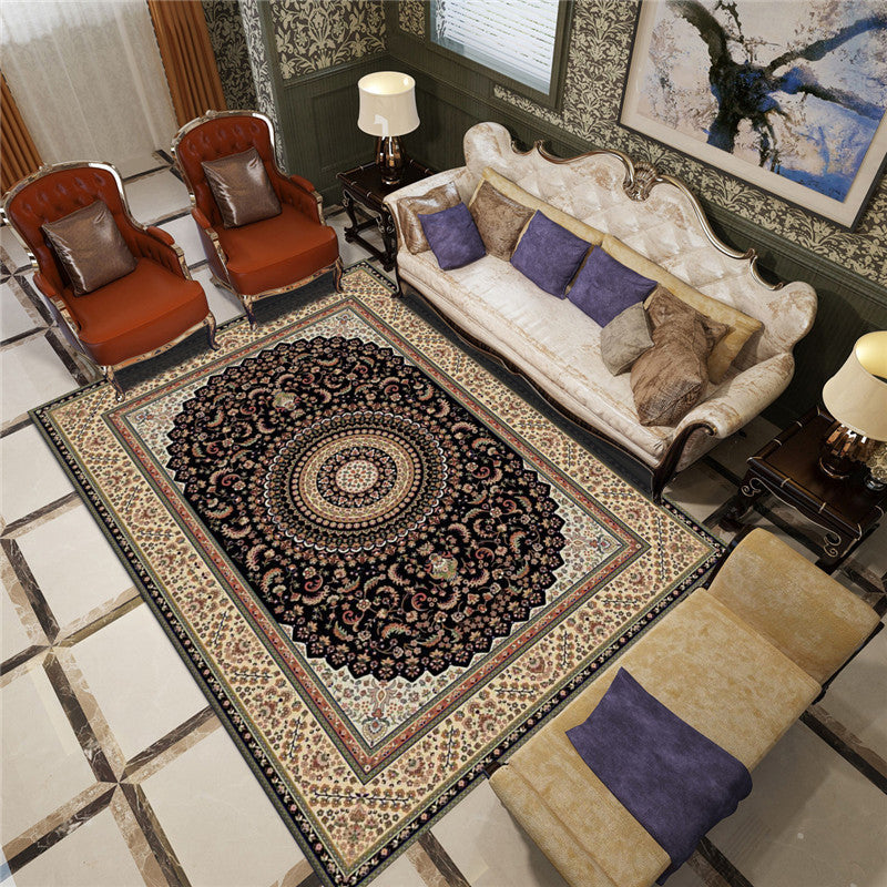 Antique Multicolor Glam Rug Polyester Floral Printed Carpet Pet Friendly Stain Resistant Anti-Slip Rug for Home Black Clearhalo 'Area Rug' 'Rugs' 'Shabby Chic' Rug' 2184213