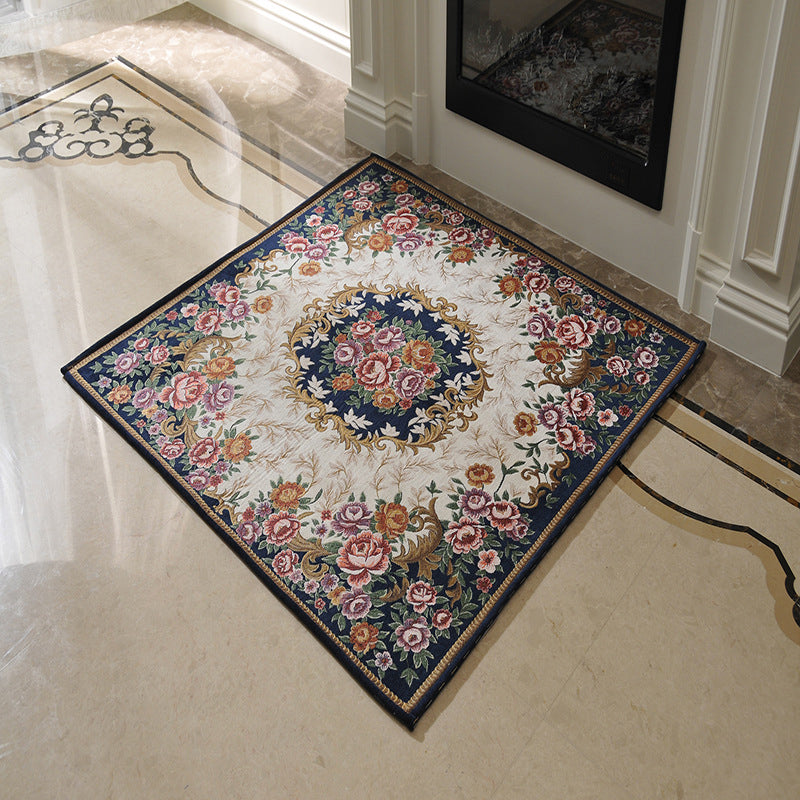 Victorian Style Foyer Rug Multi-Color Flower Print Rug Polypropylene Pet Friendly Anti-Slip Backing Washable Rug Dark Blue Clearhalo 'Area Rug' 'Rugs' 'Shabby Chic' Rug' 2184261