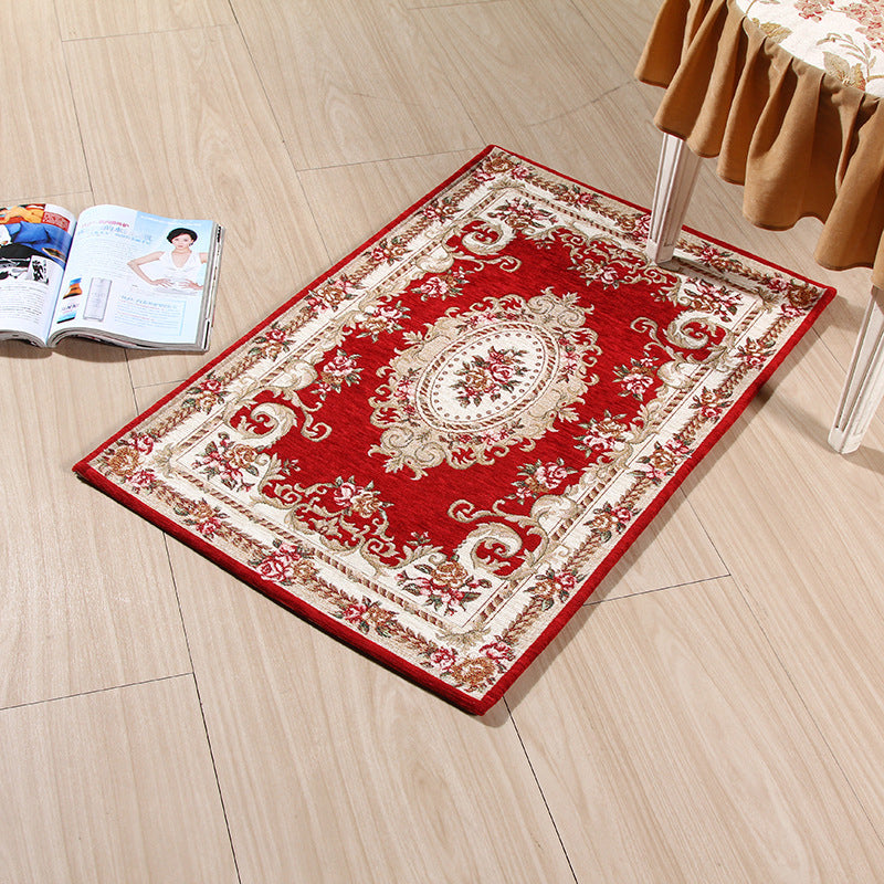 Multi-Colored Door Rug Traditional Peonies Area Carpet Polyester Stain Resistant Anti-Slip Backing Washable Rug Burgundy Clearhalo 'Area Rug' 'Rugs' 'Shabby Chic' Rug' 2184280