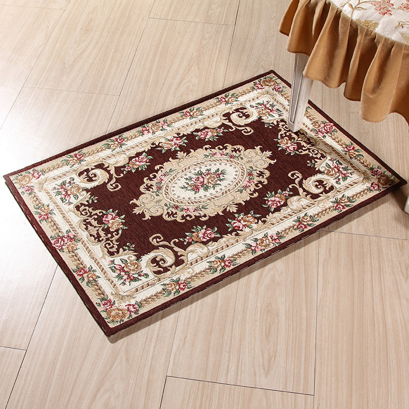 Multi-Colored Door Rug Traditional Peonies Area Carpet Polyester Stain Resistant Anti-Slip Backing Washable Rug Coffee Clearhalo 'Area Rug' 'Rugs' 'Shabby Chic' Rug' 2184281