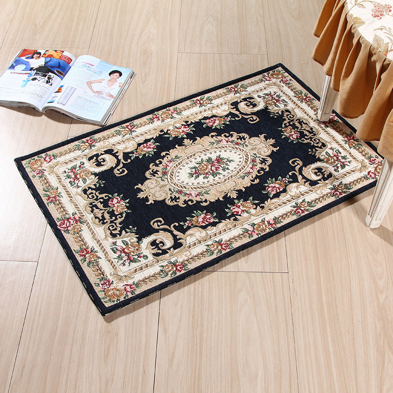 Multi-Colored Door Rug Traditional Peonies Area Carpet Polyester Stain Resistant Anti-Slip Backing Washable Rug Dark Blue Clearhalo 'Area Rug' 'Rugs' 'Shabby Chic' Rug' 2184282