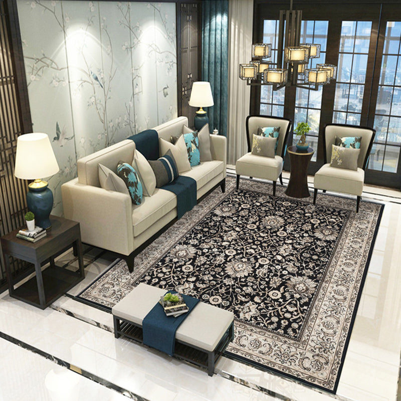 Victoria Print Rug Multi Color Polypropylene Rug Non-Slip Stain Resistant Washable Indoor Rug for Living Room Black Clearhalo 'Area Rug' 'Rugs' 'Shabby Chic' Rug' 2184322