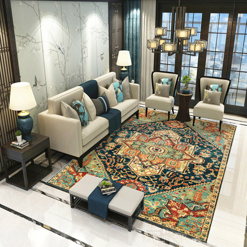 Victoria Print Rug Multi Color Polypropylene Rug Non-Slip Stain Resistant Washable Indoor Rug for Living Room Blue-Green Clearhalo 'Area Rug' 'Rugs' 'Shabby Chic' Rug' 2184327