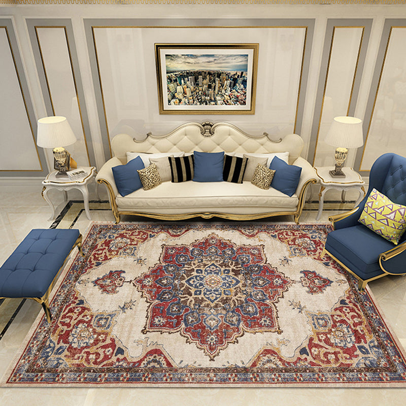 Victoria Print Rug Multi Color Polypropylene Rug Non-Slip Stain Resistant Washable Indoor Rug for Living Room Red-White Clearhalo 'Area Rug' 'Rugs' 'Shabby Chic' Rug' 2184330
