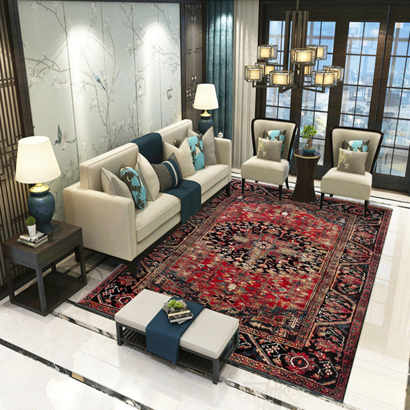 Victoria Print Rug Multi Color Polypropylene Rug Non-Slip Stain Resistant Washable Indoor Rug for Living Room Dark Red Clearhalo 'Area Rug' 'Rugs' 'Shabby Chic' Rug' 2184331