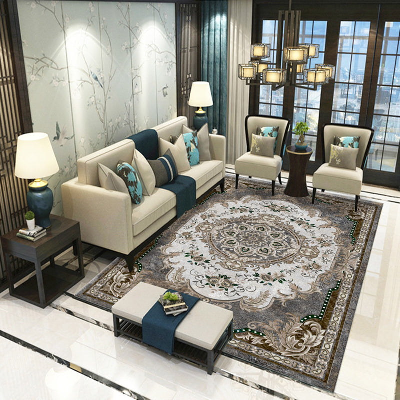 Victoria Print Rug Multi Color Polypropylene Rug Non-Slip Stain Resistant Washable Indoor Rug for Living Room Dark Gray Clearhalo 'Area Rug' 'Rugs' 'Shabby Chic' Rug' 2184337