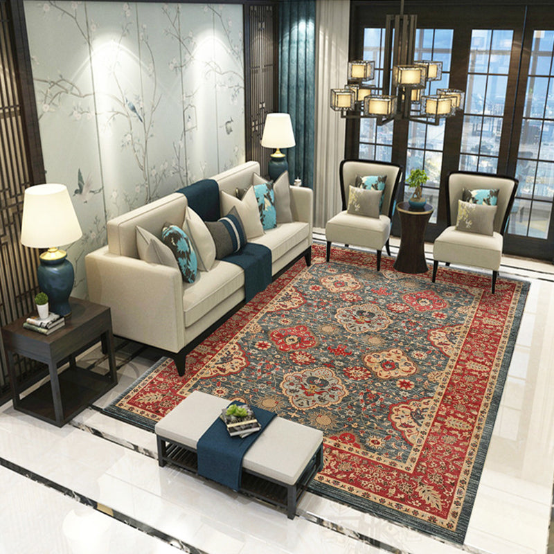 Victoria Print Rug Multi Color Polypropylene Rug Non-Slip Stain Resistant Washable Indoor Rug for Living Room Green-Red Clearhalo 'Area Rug' 'Rugs' 'Shabby Chic' Rug' 2184339
