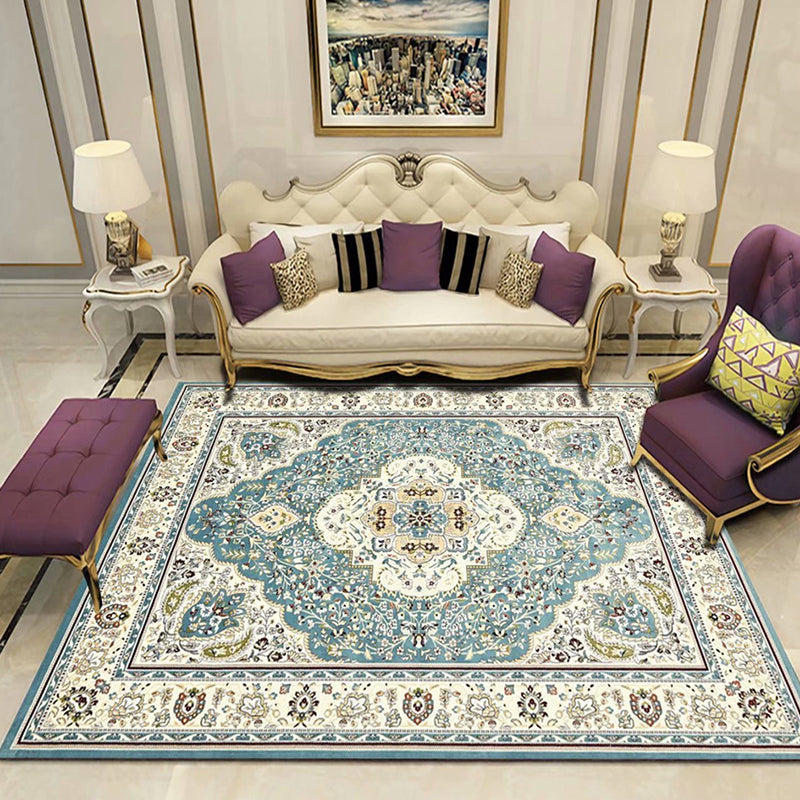 Victoria Print Rug Multi Color Polypropylene Rug Non-Slip Stain Resistant Washable Indoor Rug for Living Room Light Blue Clearhalo 'Area Rug' 'Rugs' 'Shabby Chic' Rug' 2184340