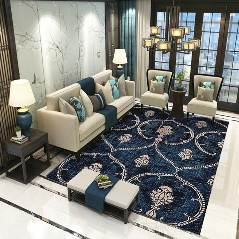 Victoria Print Rug Multi Color Polypropylene Rug Non-Slip Stain Resistant Washable Indoor Rug for Living Room Dark Blue Clearhalo 'Area Rug' 'Rugs' 'Shabby Chic' Rug' 2184341