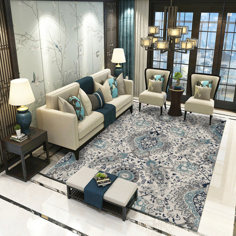Victoria Print Rug Multi Color Polypropylene Rug Non-Slip Stain Resistant Washable Indoor Rug for Living Room Gray-Blue Clearhalo 'Area Rug' 'Rugs' 'Shabby Chic' Rug' 2184342