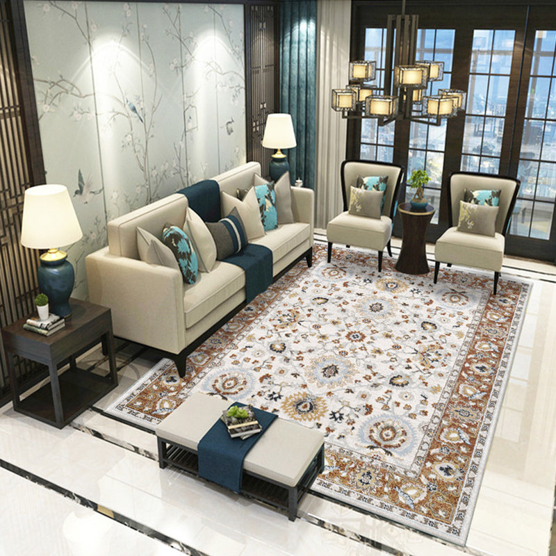 Victoria Print Rug Multi Color Polypropylene Rug Non-Slip Stain Resistant Washable Indoor Rug for Living Room White Clearhalo 'Area Rug' 'Rugs' 'Shabby Chic' Rug' 2184343