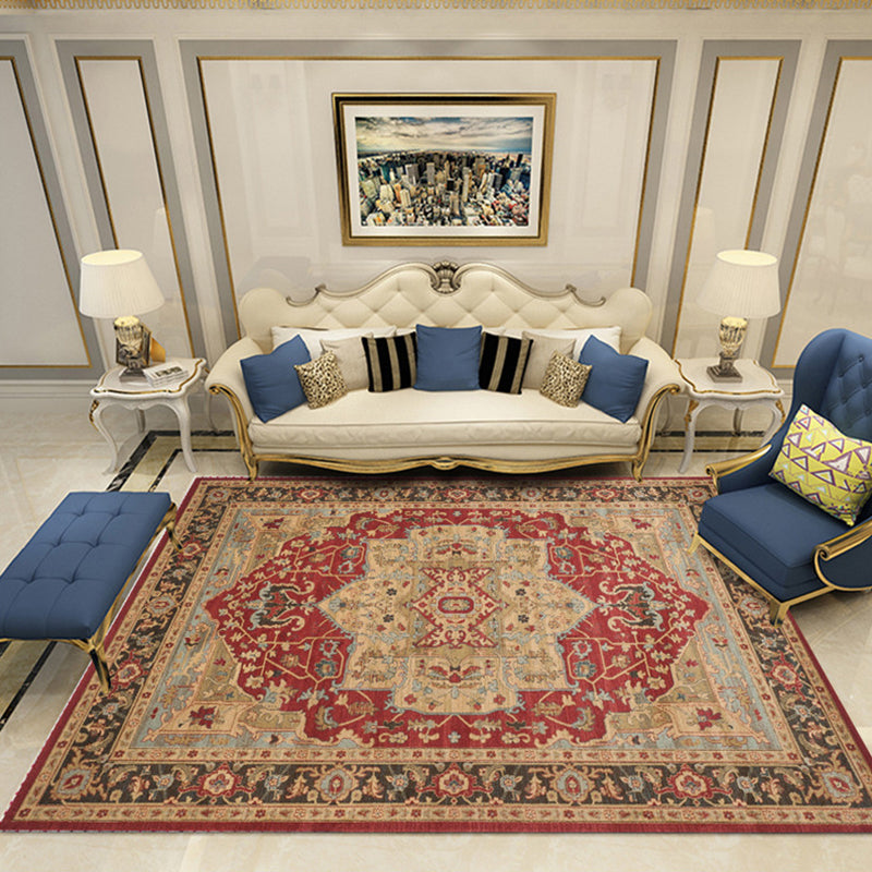 Victoria Print Rug Multi Color Polypropylene Rug Non-Slip Stain Resistant Washable Indoor Rug for Living Room Brick Red Clearhalo 'Area Rug' 'Rugs' 'Shabby Chic' Rug' 2184344