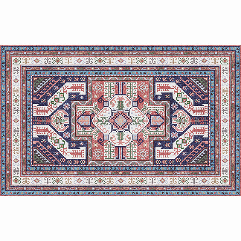 Moroccan Living Room Rug Multi-Colored Printed Carpet Cotton Anti-Slip Machine Washable Pet Friendly Rug Blue-Pink Clearhalo 'Area Rug' 'Rugs' 'Shabby Chic' Rug' 2184370